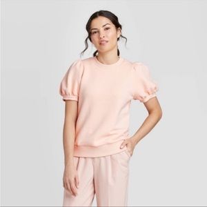 NWT a new day puff sleeve sweatshirt top short sleeve S Small Baby Pink Blush
